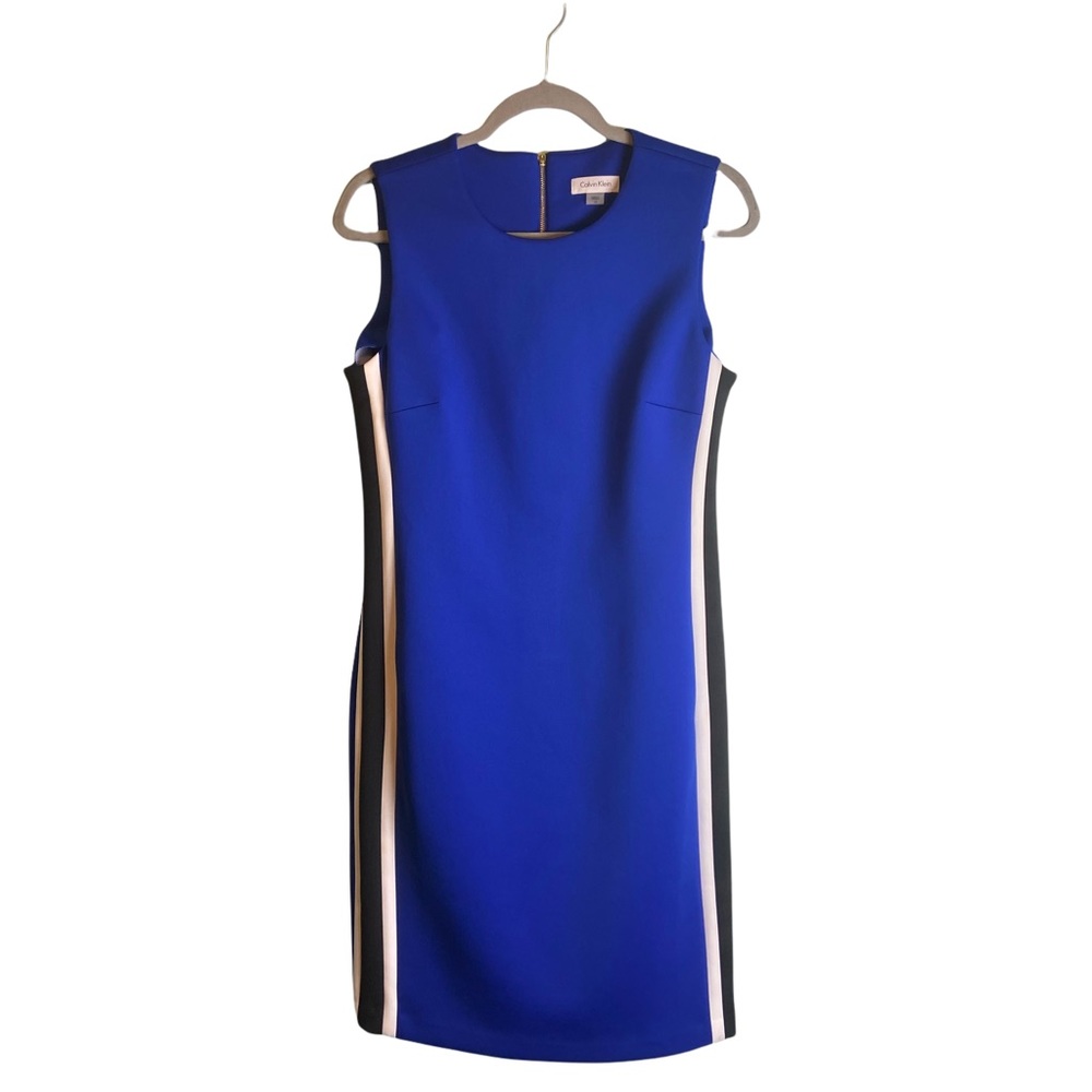 Calvin Klein Blue Sporty Stripe Sleeveless Scuba Knit Dress